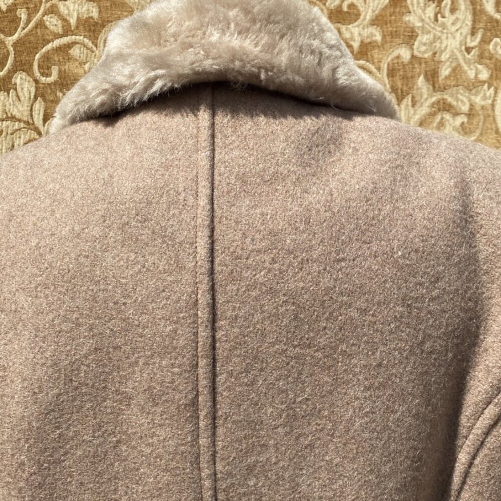 Vintage Laurentian Wool Coat Made in Canada | Faux Fur Collar Pea Coat - Picture 6 of 9